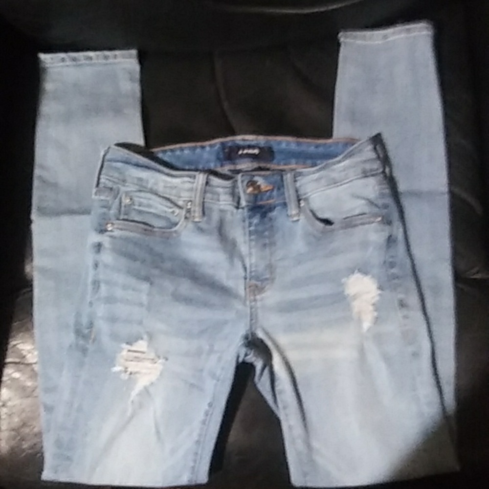 "Aero" Women's Stretchy Distressed Denim Low Rise Skinny Blue Jeans